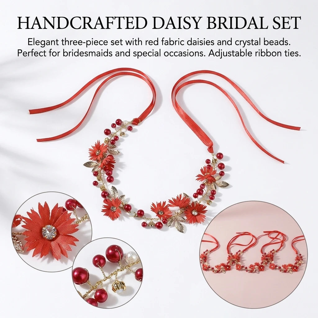 Red Crystal Twist-Beads Hairband Set of 3 for Bridesmaids Wedding Party Peaceful Pleasures Health and Wellness