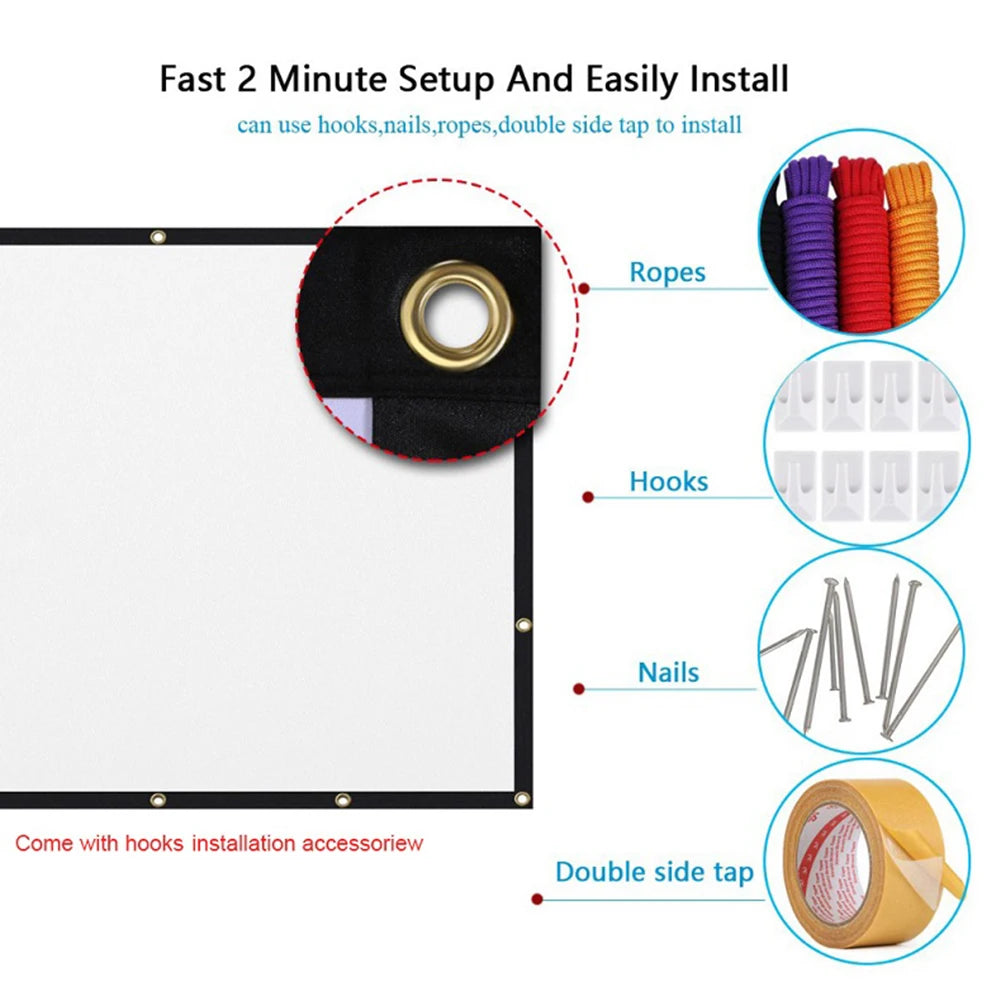 Portable Projector Screen Simple Curtain 60 72 84 100 120 150 Inches Projection Screens 16:9 for Home Outdoor Office Projector Peaceful Pleasures Health and Wellness