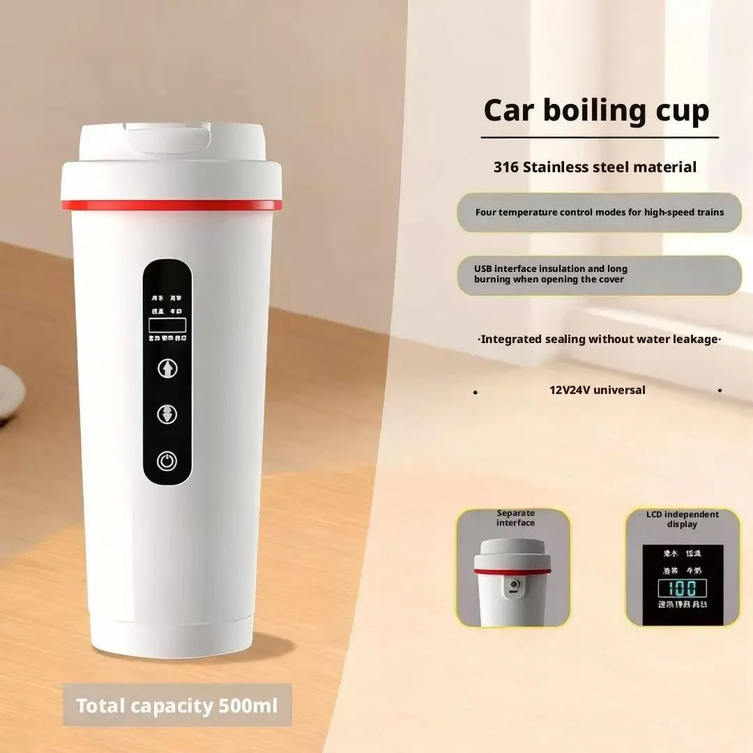 500ML Car Heating Water Cup 12V 24V Universal 316 Stainless Steel Liner Portable Smart Electric Kettle for Truck Insulation Peaceful Pleasures Health and Wellness