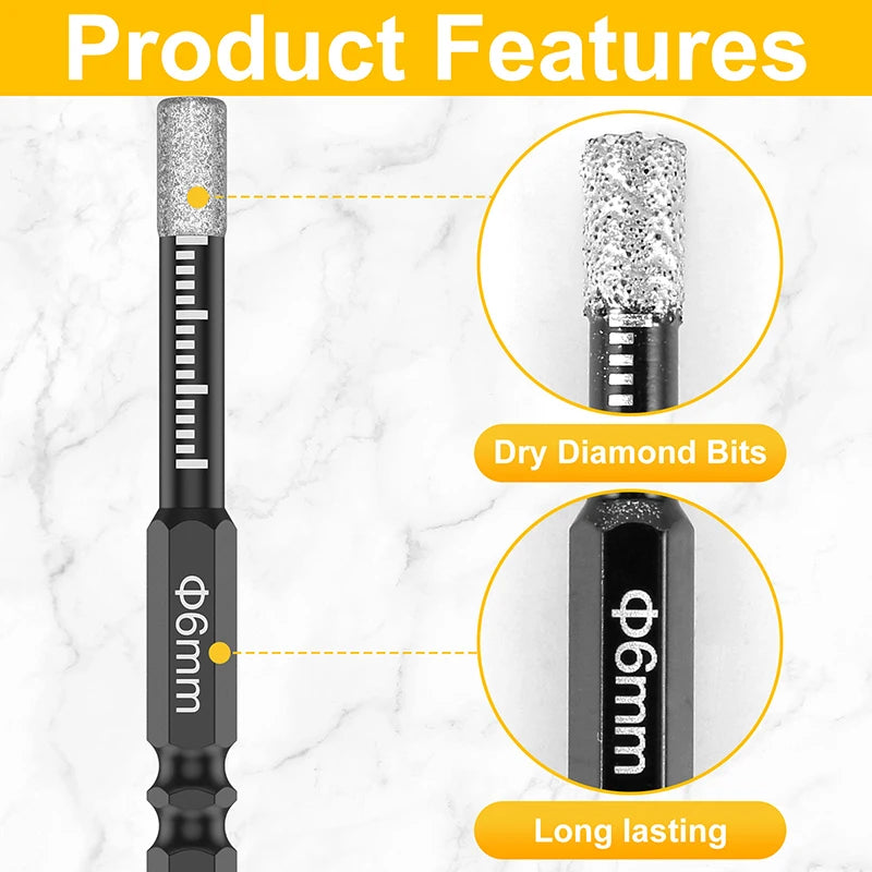 New 6/8/10/12mm Heavy-Duty Diamond Drill Bit Set Vacuum Brazed Hex Diamete for Porcelain Granite Marble Tile Drilling Bits Set Peaceful Pleasures Health and Wellness