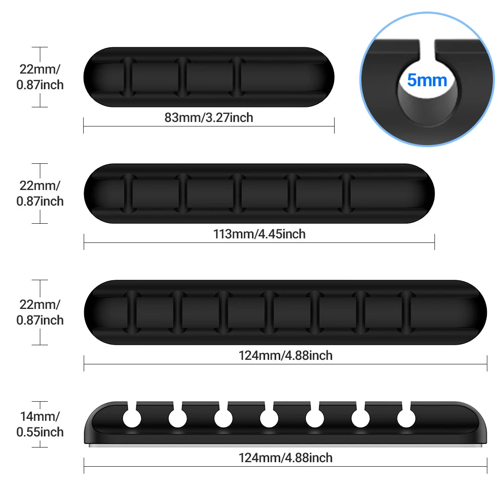 Adhesive Cable Clips Cord Organizer | 2–7 Slot Silicone Peaceful Pleasures Health and Wellness