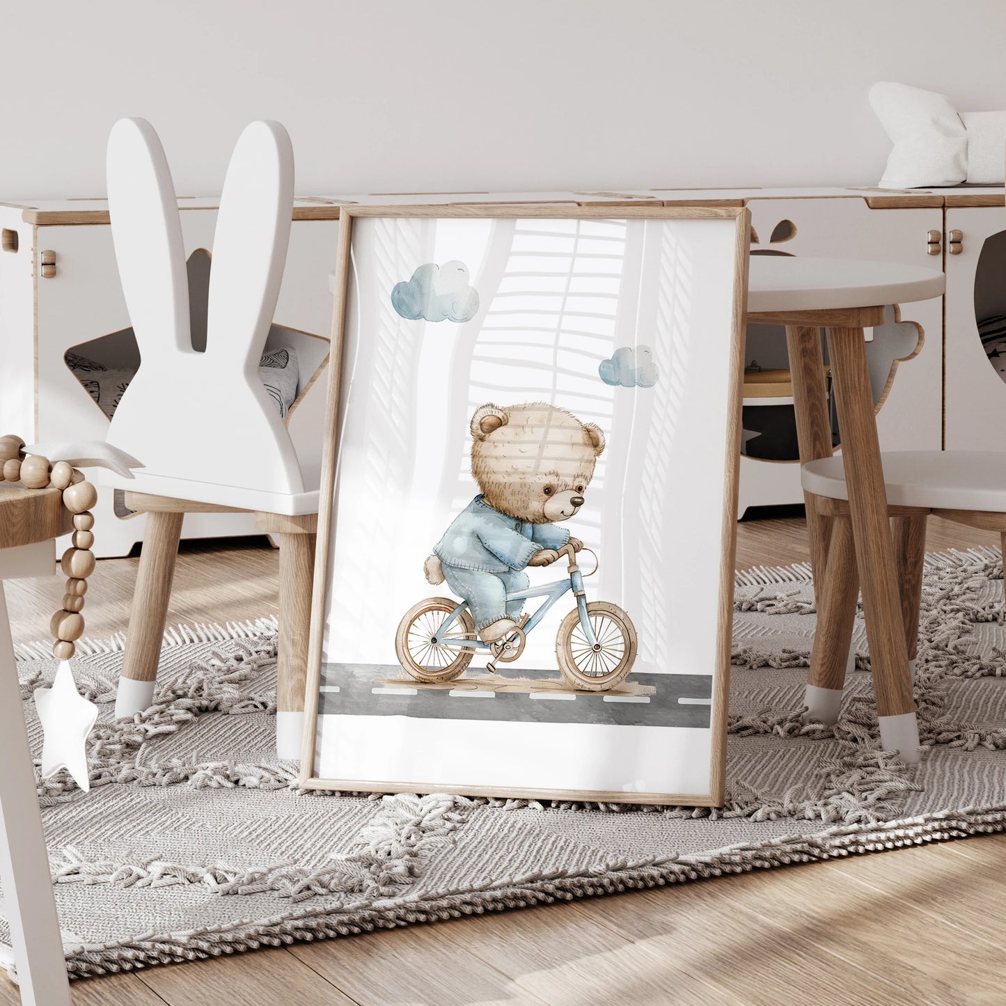3-Piece Personalized Blue Bear Canvas Wall Art | Kids Room Decor
