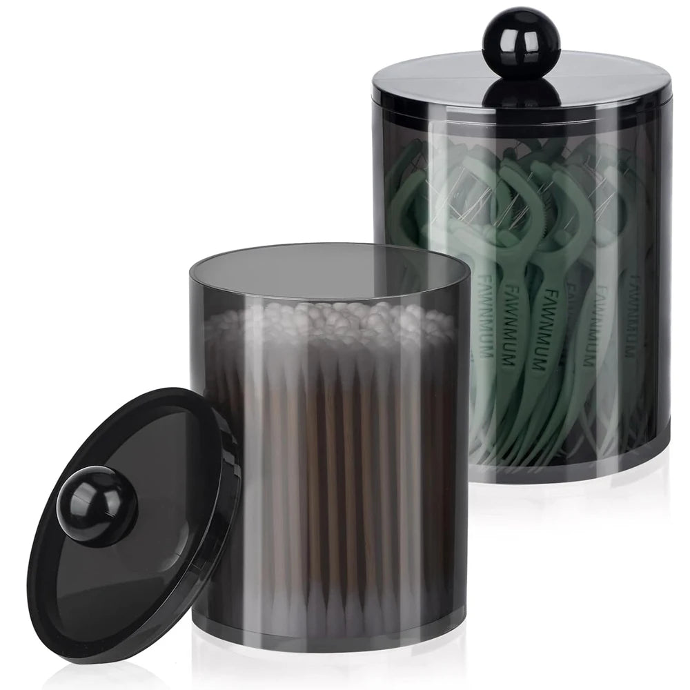 Q-tip Holder Storage Canister with Lid – 2-Pack Clear Apothecary Jar Organizer for Cotton Balls, Swabs & Floss