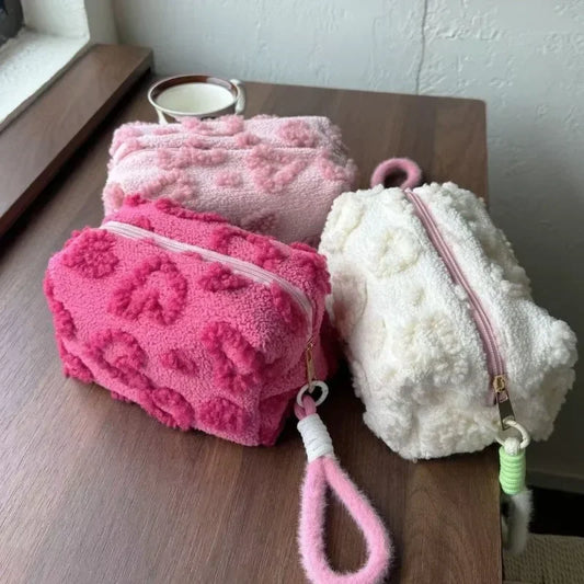 Plush Makeup Bag with Handle | Love Print Travel Cosmetic Pouch Travel Cosmetic Bag Peaceful Pleasures Health and Wellness