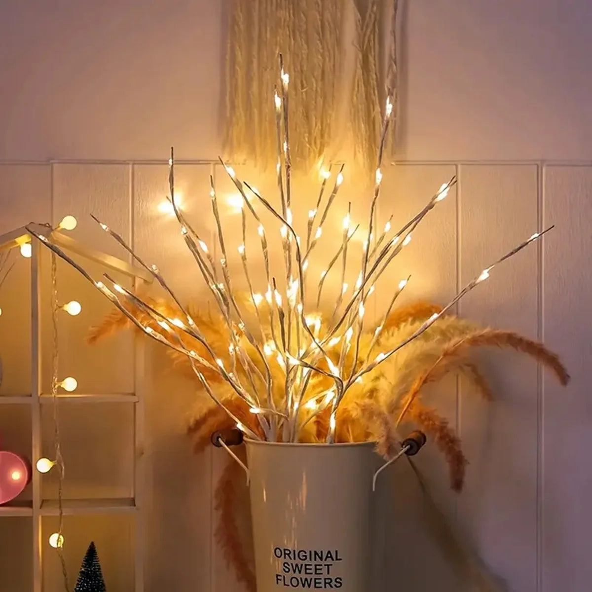 1 PC White Birch Branch Lights Battery Operated 20 LED Fairy Lights Willow Branches for Home Bedroom Inside Outdoor Decoration Peaceful Pleasures Health and Wellness