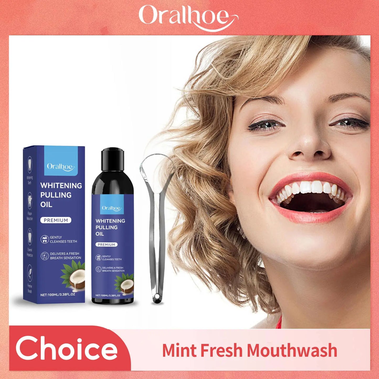 Oralhoe Coconut Oil Pulling Mouthwash & Tongue Scraper 100ml