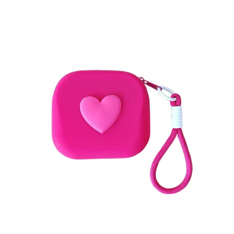 Heart Silicone Coin Purse Organizer Pouch with Woven Lanyard