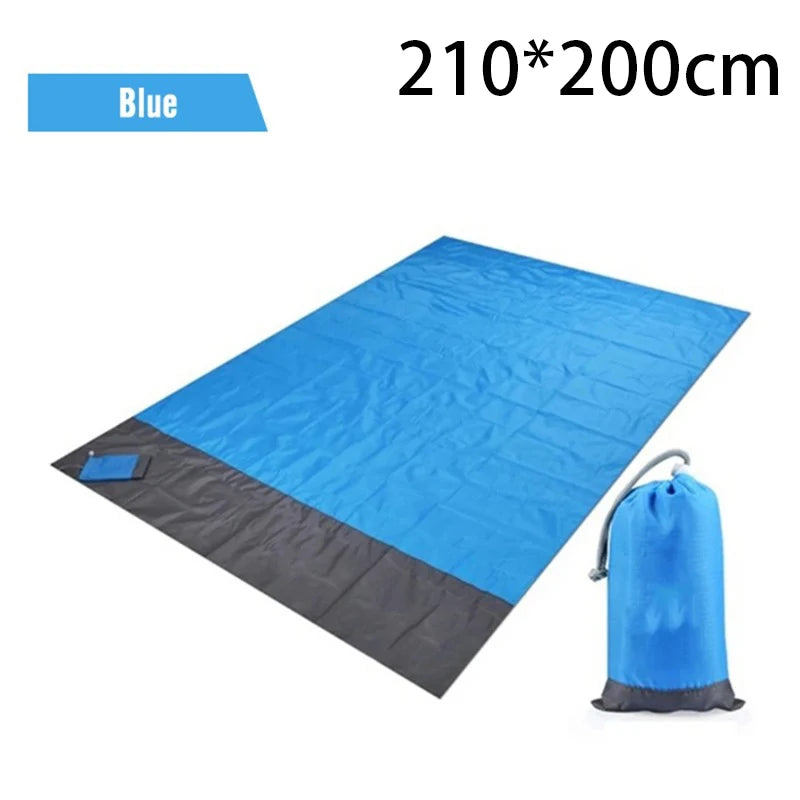 Waterproof Picnic Mat Outdoor Beach Mat Folding Portable Camping Mat Gingham Moisture Proof Lightweight Blanket with Pocket Peaceful Pleasures Health and Wellness Blue Grey 200x210cm