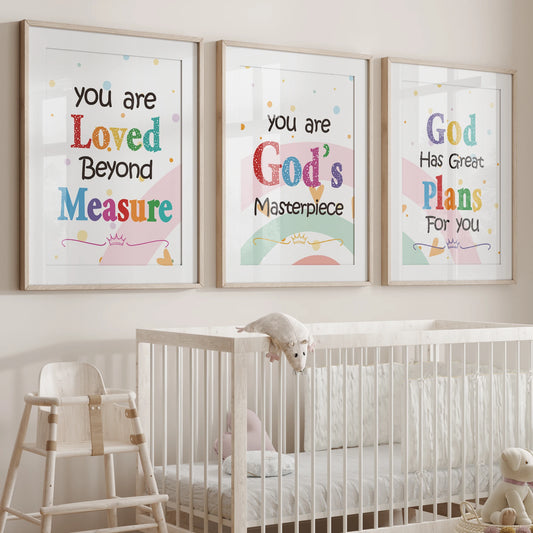 Kids Bible Verse Canvas Wall Art | Christian Poster for Children Canvas Wall Art Peaceful Pleasures Health and Wellness GP099-3pcs 50x70cm Unframed