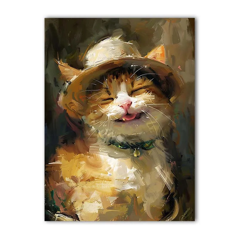 Animals Wall Art Cute Smiling Cat Oil Vintage Canvas Painting Nordic Style Poster Prints Bedroom Living Room Wall Decor Peaceful Pleasures Health and Wellness 04 40x60cm No Frame China Mainland