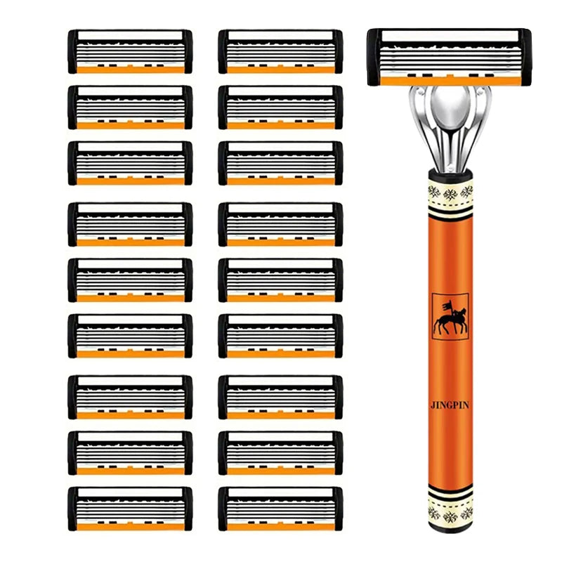 Men's 6-Blade Manual Razor Shaving Kit – Face & Beard Shaver