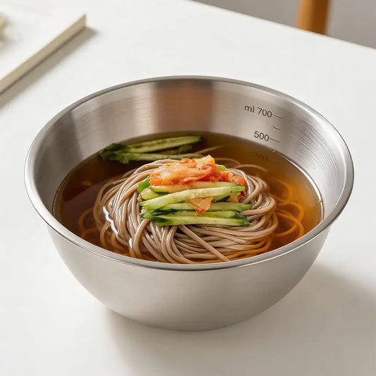 Korean 304 Stainless Steel Bowl 스텐볼 Food Grade Round Mixing Bowl for Salad & Bibimbap, Multi-Purpose Kitchen 스텐그릇 Peaceful Pleasures Health and Wellness