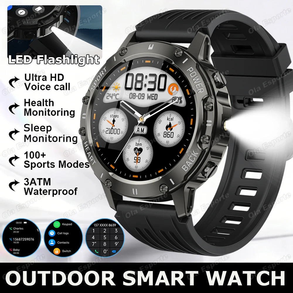Military Smartwatch Men | AMOLED 360x360 | 100+ Sports Modes
