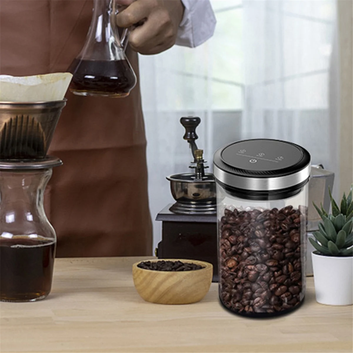 Vacuum Coffee Canister 1.6L Airtight | Auto 33kPa Seal & Touch Screen Peaceful Pleasures Health and Wellness NONE