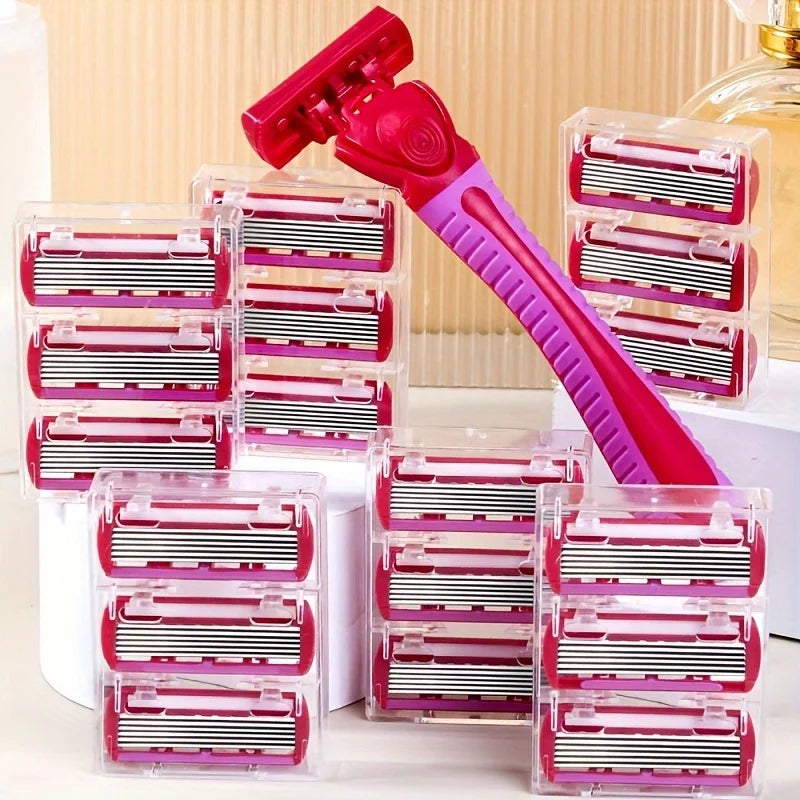 Women's Manual Safety Razor with 6-Layer Steel Replacement Blades