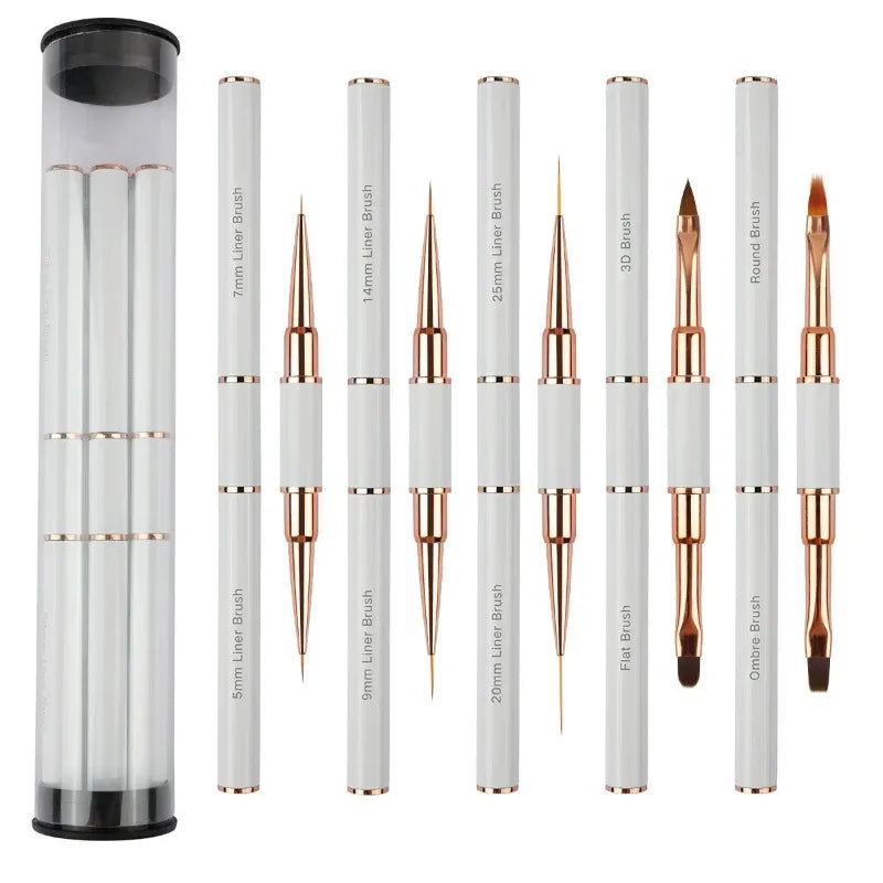 5Pcs Dual End Nail Art Pen Brushes Double-Ended Nail Art Brushes For Long Lines, Professional nail tools Peaceful Pleasures Health and Wellness White-Set-box