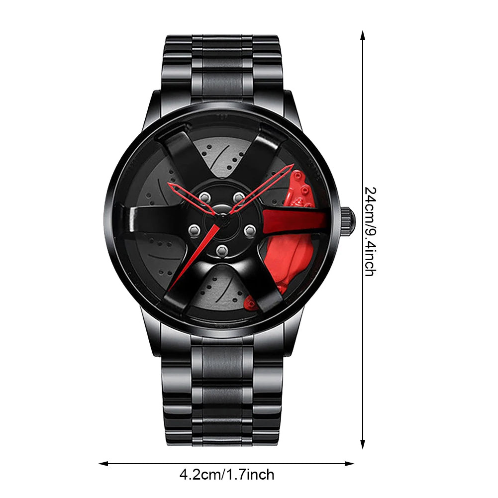 Business Luxury Quartz Watch Car Sport Rim Automatic Movement Round Dial Clock Watches Machinery Men Sport Watch Peaceful Pleasures Health and Wellness