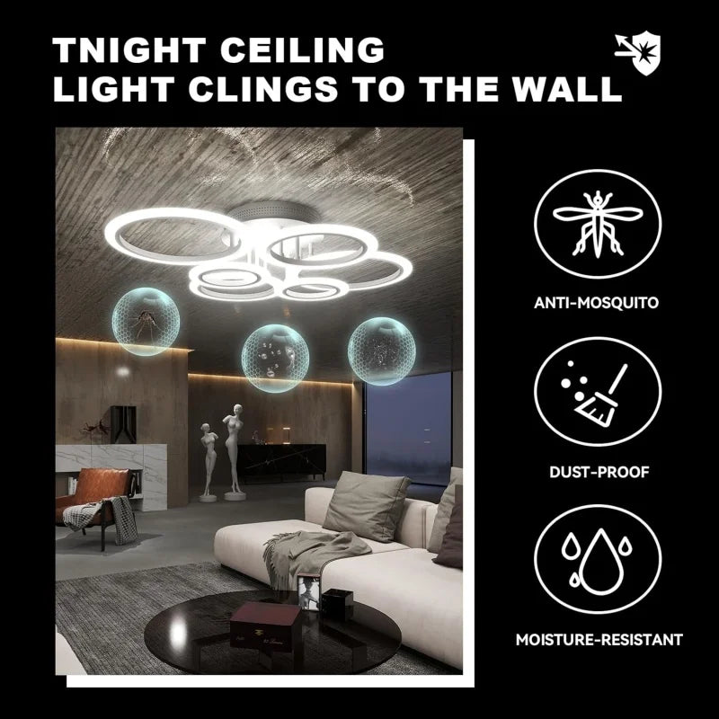 Modern 6-Ring LED Flush Mount Ceiling Light | Dimmable Remote