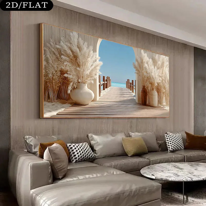 2D Flat Mediterranean View Frameless Canvas Artwork, High-Quality Canvas, for Decor Walls in Living Rooms, Bedrooms, Porches Peaceful Pleasures Health and Wellness