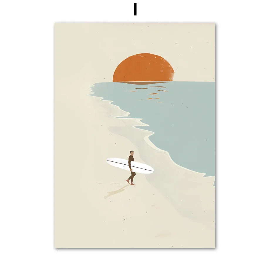 Nordic Summer Beach Canvas Wall Art | Sea, Whale & Sun Print