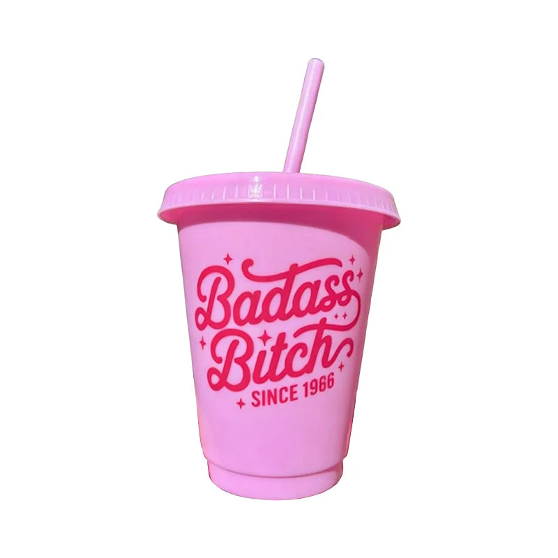 Pink Retro 16oz Birthday Cup with Straw | 30th–60th Party