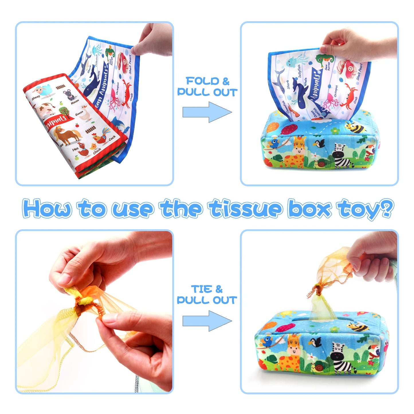 Baby Tissue Box 0-18M Sensory Toy Colorful Soft Toddler Finger