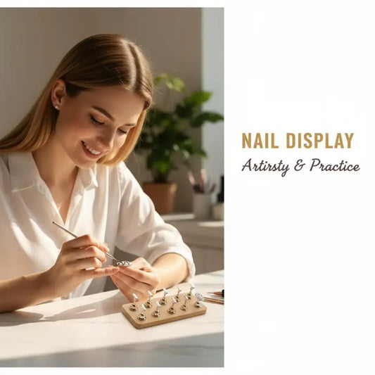 Double Row Magnetic Nail Holder Practice Display Stand UV Gel Polish 10 Chess Wooden Base Showing Shelf Manicure Tool Peaceful Pleasures Health and Wellness
