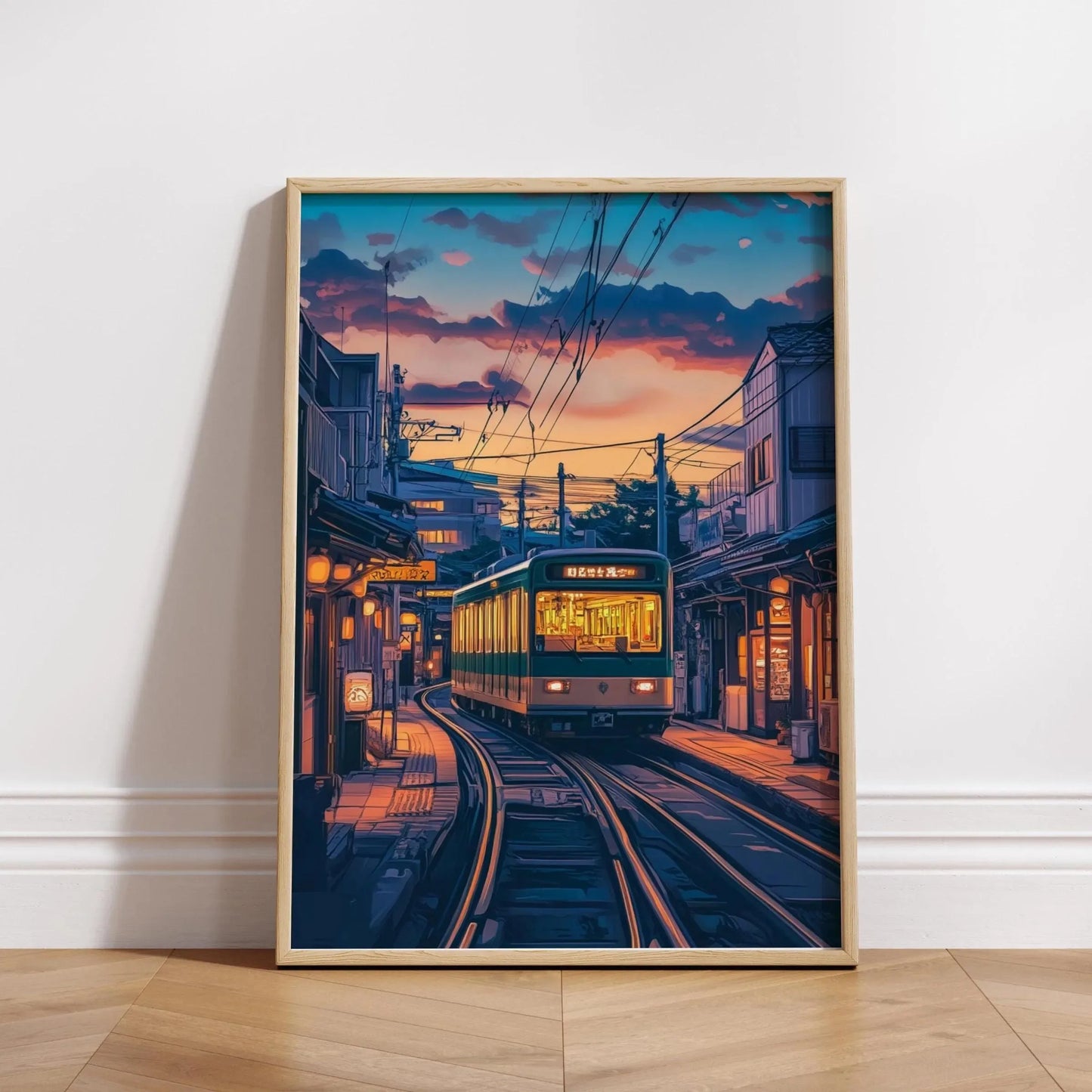 Retro Japanese Railway Landscape Canvas Print Tokyo Rainy Night Street Wall Art Poster for Modern Living Room Bedroom Home Decor Peaceful Pleasures Health and Wellness