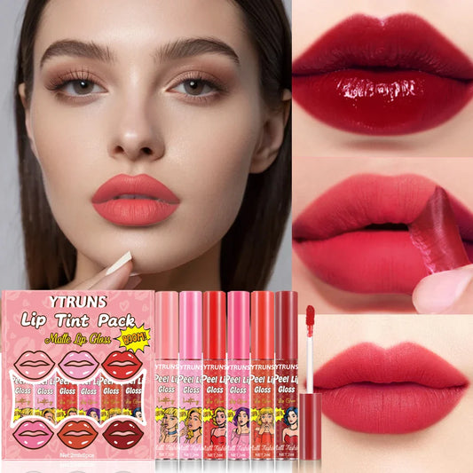 YTRUNS 6-Color Waterproof Peel-Off Liquid Lip Gloss Set Liquid Lip Gloss Set Oasis Select