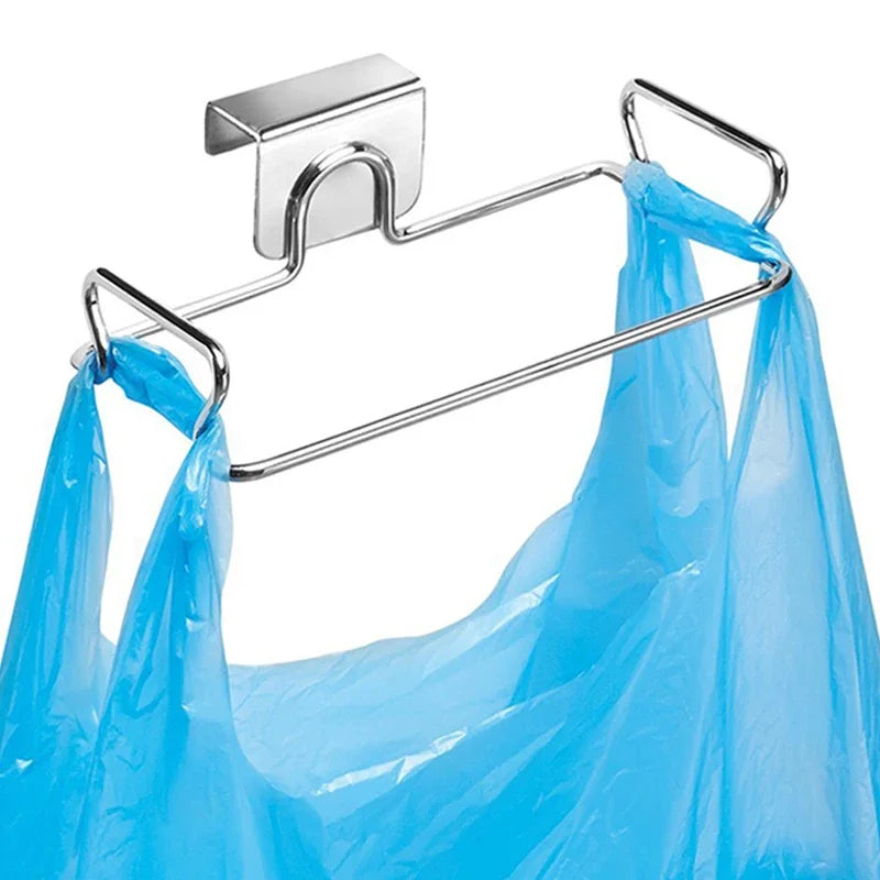 Stainless Steel Cabinet Door Trash Bag Holder – Kitchen Garbage Bag Rack & Towel Hanging Organizer