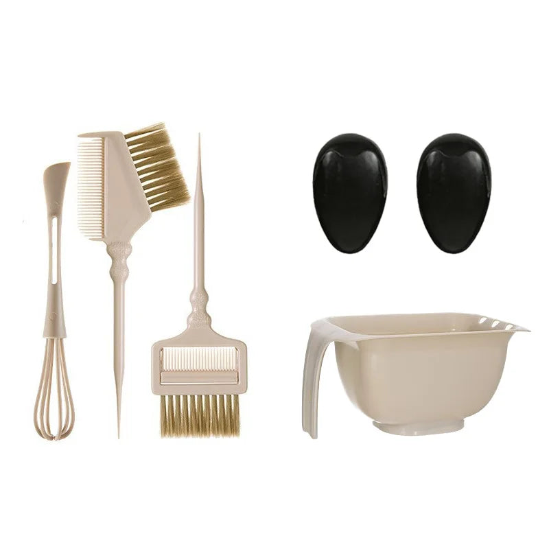 5pcs/set Hair Dye Kit Hair Dye Tools Hairdressing Styling Accessories With Hair Dye Color Mixer Hair Dye Brush Bowl Salon Hair Peaceful Pleasures Health and Wellness Khaki