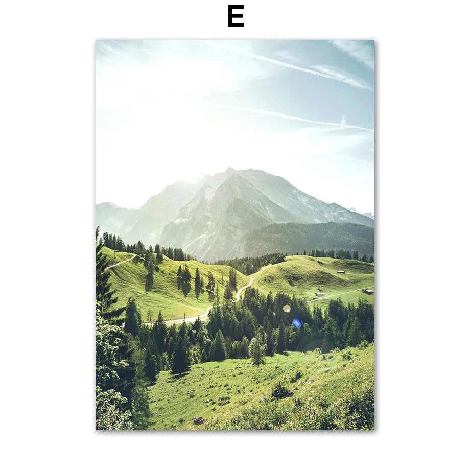Unframed Nature Canvas Wall Art | Forest Mountain Waterfall Print
