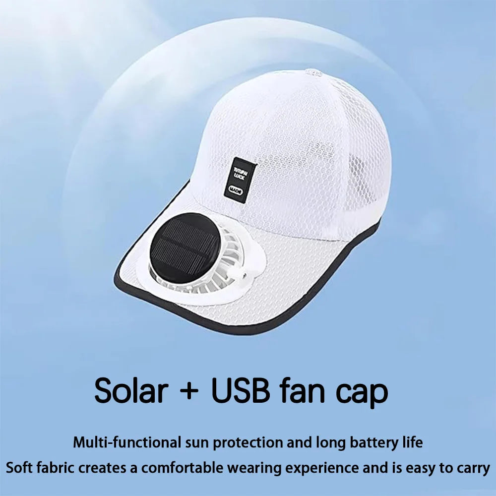 1PCS Adults Mesh Baseball Cap Fishing Beach Hats with Solar Fan, Summer UV Protection Sun Hat, Solar Powered/USB Charging Sunhat Peaceful Pleasures Health and Wellness