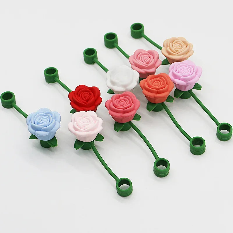 Hot 9-10mm Rose Flower Straw Cover for Stanley Large Silicone Diameter Heat-resistant Dust Proof Straw Plug Cap Cup Accessorie Peaceful Pleasures Health and Wellness
