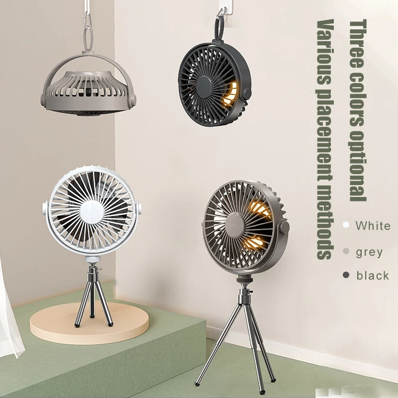 Chargeable Tripod Stand Desk Air Cooling Blower Rotation Camping Ceiling Fan With Night Light Outdoor USB Conditioning Cooler Peaceful Pleasures Health and Wellness