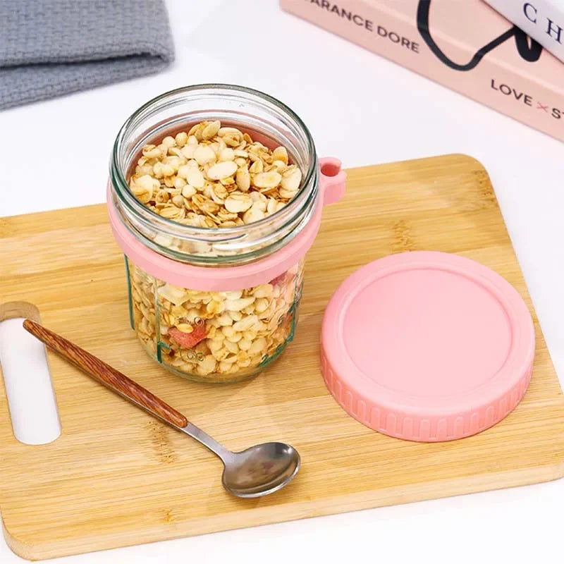 300ml Glass Overnight Oats Container with Lid & Spoon | Leak-Proof Portable Breakfast Jar