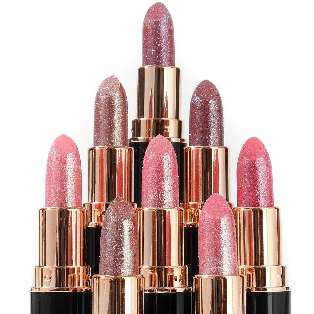 6 Colors Glitter Lipstick Waterproof Lasting Diamond Pearlescent Metallic Lipstick Women Lips Makeup Cosmetic Peaceful Pleasures Health and Wellness