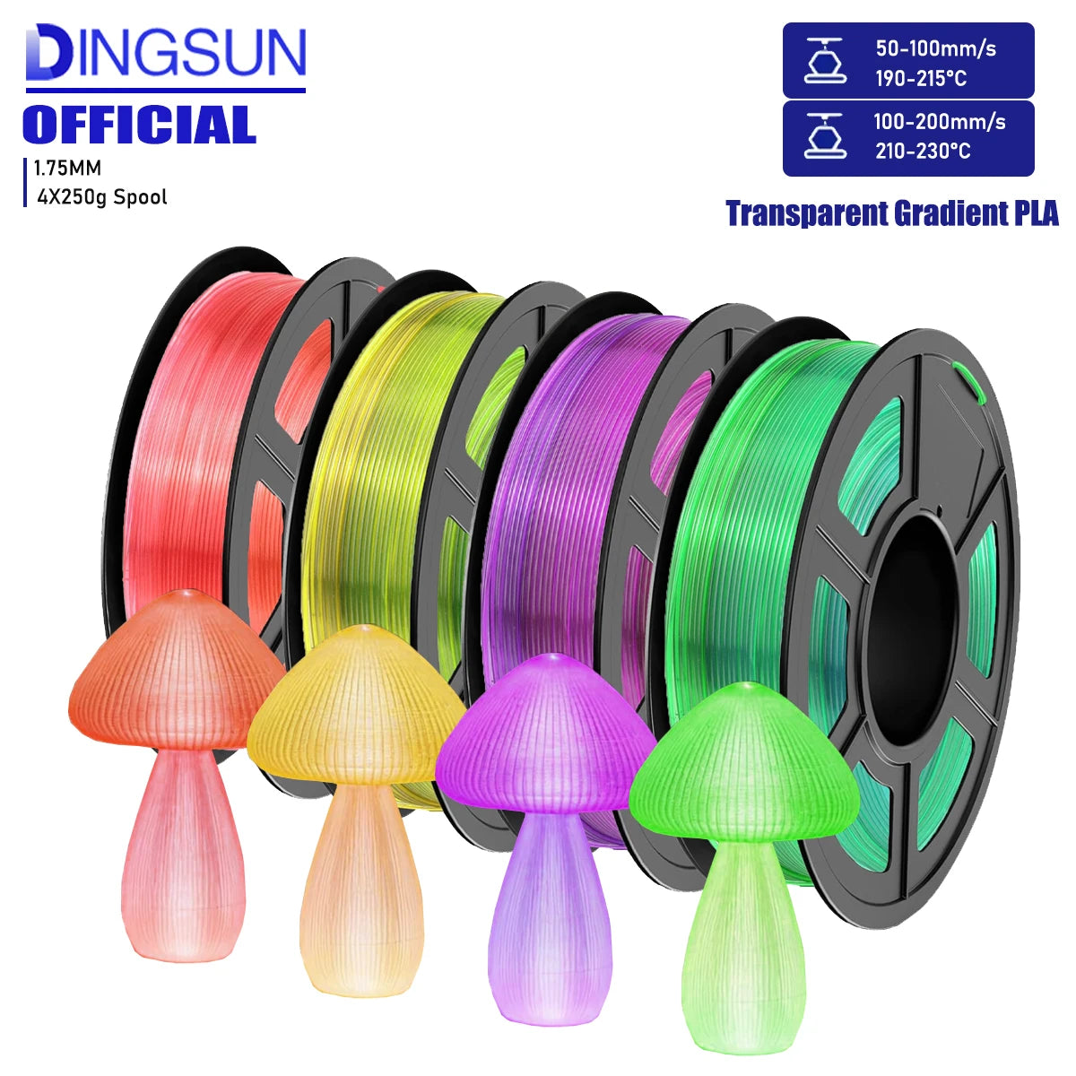 DINGSUN 3D PLA Gradient Multicolor Filament 1.75mm ±0.02mm