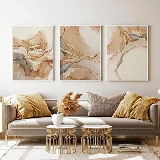 3-Piece Marble Canvas Wall Art | Abstract Light Brown Decor Canvas Wall Art Set Peaceful Pleasures Health and Wellness