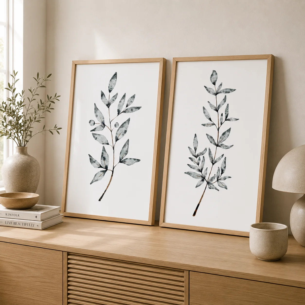 Nordic Botanical Canvas Wall Art – Plant Leaf Minimalist Poster Canvas Wall Art Peaceful Pleasures Health and Wellness