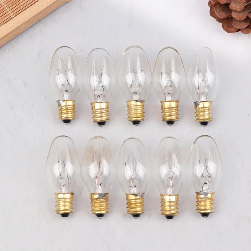 10-Pack E12 C7 7W Tungsten Bulbs 120V 2700K Warm White Decorative Decorative Tungsten Bulbs Peaceful Pleasures Health and Wellness