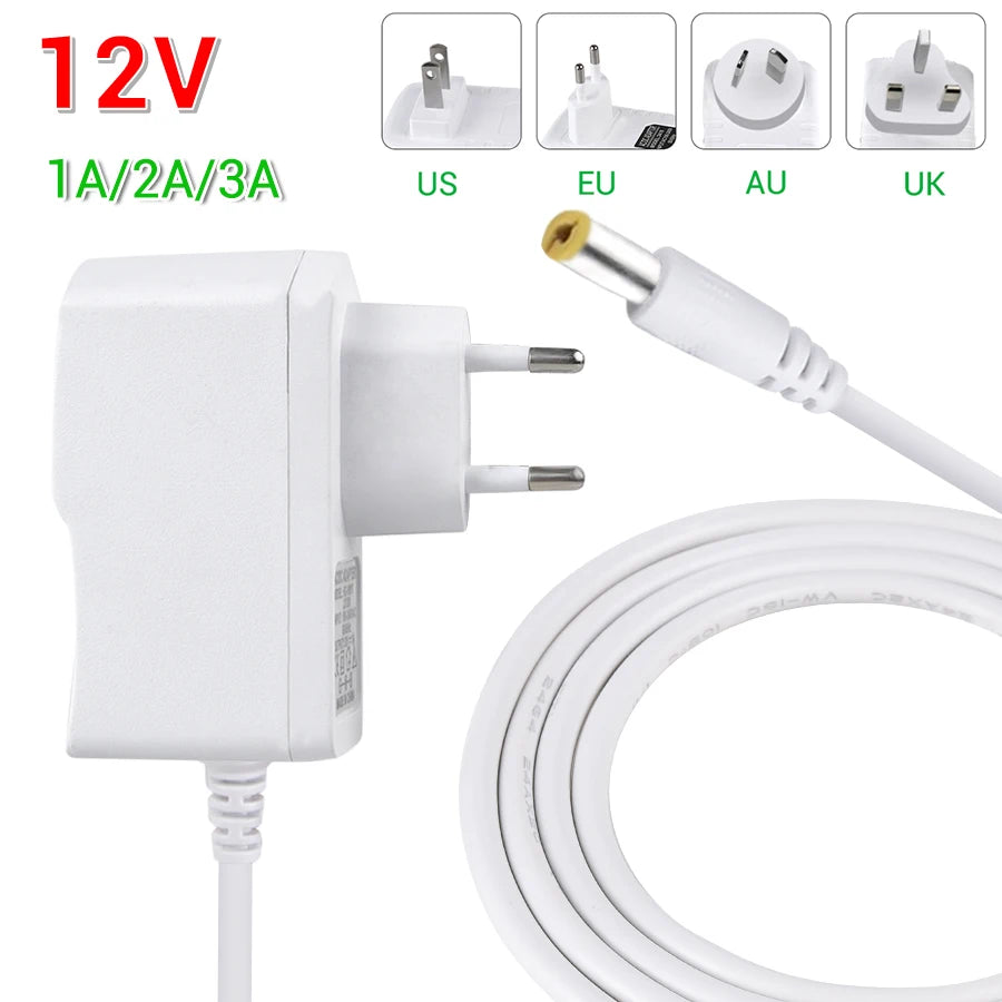 DC12V Power Supply Adapter Lighting Transformer Input AC 100-240V to Output DC 12V 1A 2A 3A EU US UK AU Plug Charger LED Driver Peaceful Pleasures Health and Wellness 12V 1A US plug