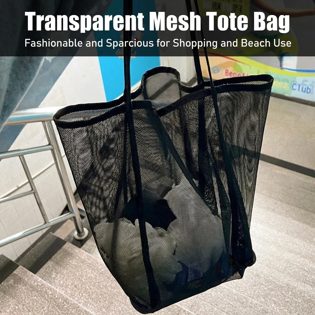 Transparent Mesh Shoulder Bag Large Capacity for Shopping and Beach Use Peaceful Pleasures Health and Wellness