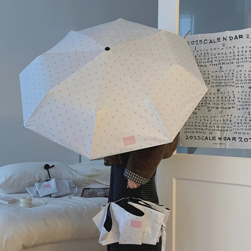Korean Polka Dot UV Folding Parasol | Sun & Rain Umbrella Folding UV Parasol Peaceful Pleasures Health and Wellness