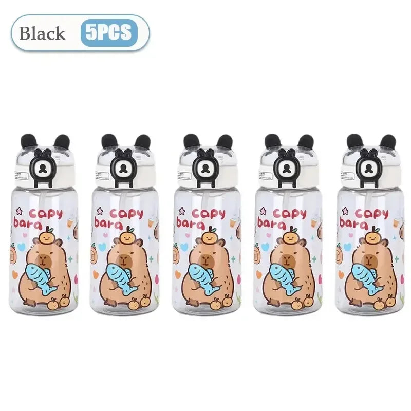 Capybara Cartoon Water Bottle 500ml Kids Sports Straw Cup