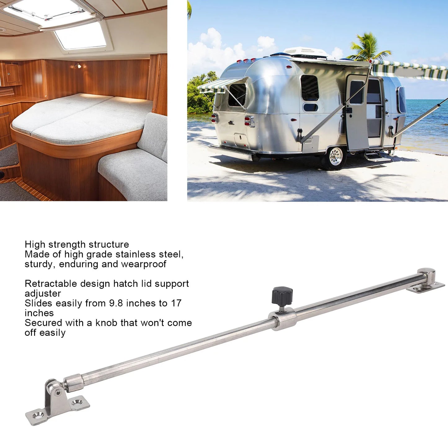 Marine Stainless Steel Hatch Lid Stay Adjuster 248–432mm