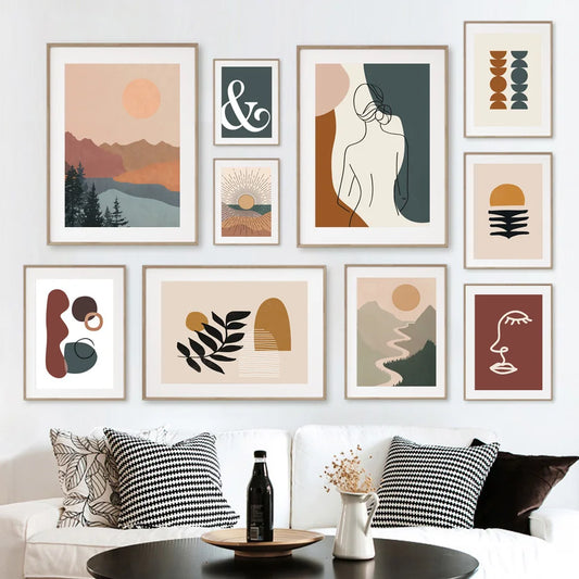 Boho Abstract Line Art Canvas Print | Beige Terracotta Wall Art Canvas Wall Print Peaceful Pleasures Health and Wellness