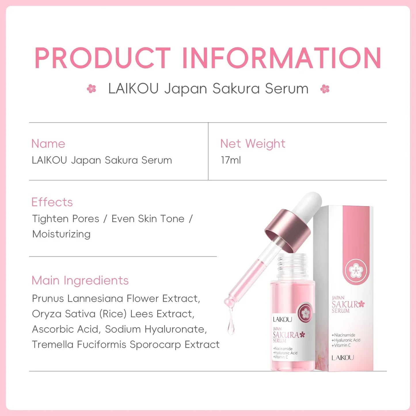 LAIKOU Sakura Face Serum – Brightening & Pore-Minimizing