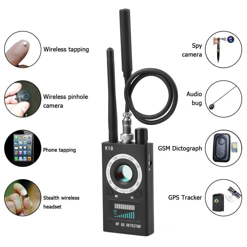 K18 Multi-function Anti-Candid Cam Wireless Lens Device Finder 1MHz-6.5GHz GSM Audio Bug Finder GPS Signal RF Tracker Detect Peaceful Pleasures Health and Wellness