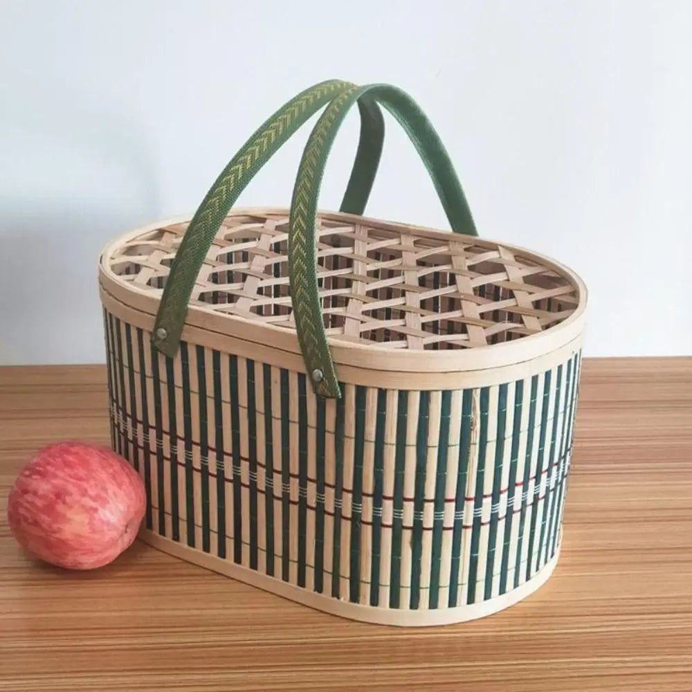 Handmade Bamboo Woven Basket with Lid | Food & Gift Storage